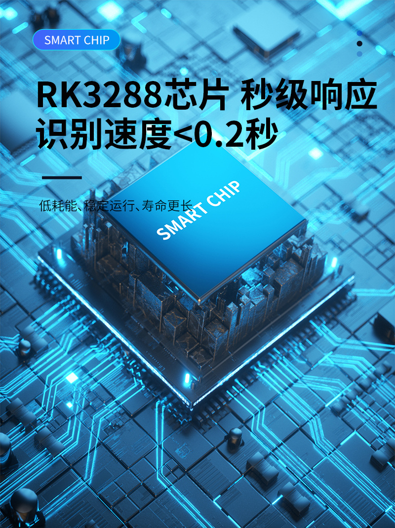 RK3288芯片,秒級響應,識別速度<0.2秒,低功耗、穩定運行、壽命長